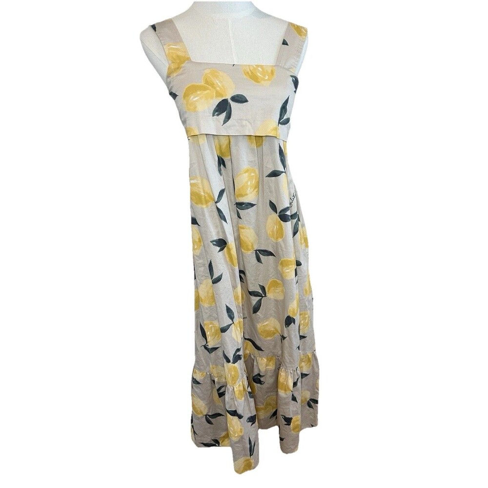 Gelato Pique Lemon Print Maxi Dress One Size 100% Cotton Tiered Smocked